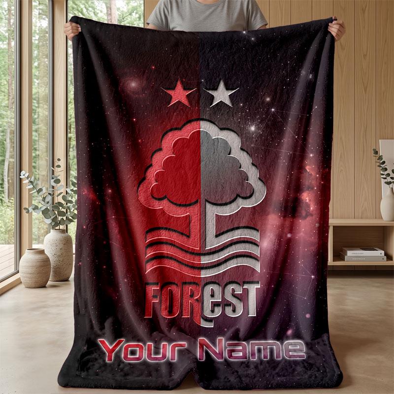 Nottingham Forest FC Custom Name Text Flannel Blanket Soccer Logo Personalized Fleece Throw Blanket Special Gift For Sofa Bedroom Home