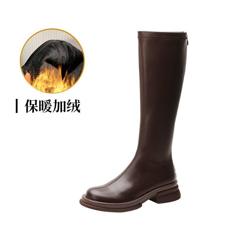 Cowhide Version~ Leather Thick-soled High Knight Boots, Small Man But Knee Boots, Fat Mm Long Boots, Elastic and Thin Boots
