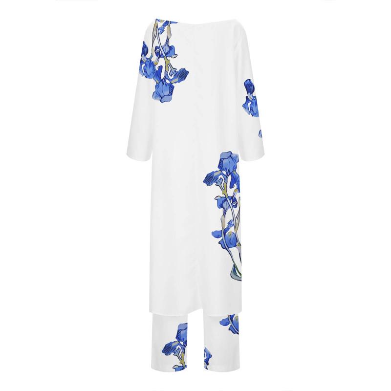 Женский комплект, модный повседневный свободный топ больших размеров с укороченными рукавами и принтом нестандартной формы + прямые брюки