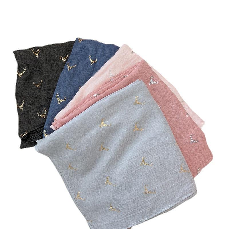 Autumn And Winter Hemp Cotton Bronzing Elk Scarf Widened Long Women'S Shawl Windshield Warm Literary Korean Version Scarf