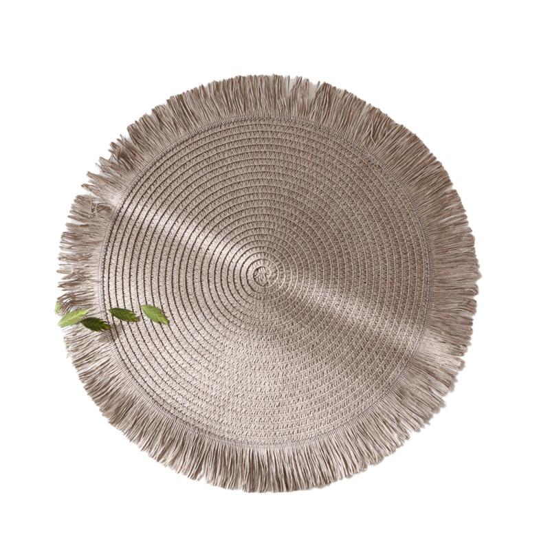 Paper Round Braided Placemat Set of 6 Heat Resistant Place Mat with Tassel Farmhouse Woven Fabric Natural for Dining Table Decor