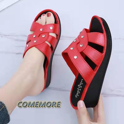 Модные тапочки на платформе, танкетки, женские сандалии, летние женские мюли, пляжная повседневная обувь, дышащая, толстая подошва, нескользящая, сплошная снаружи из полиуретана