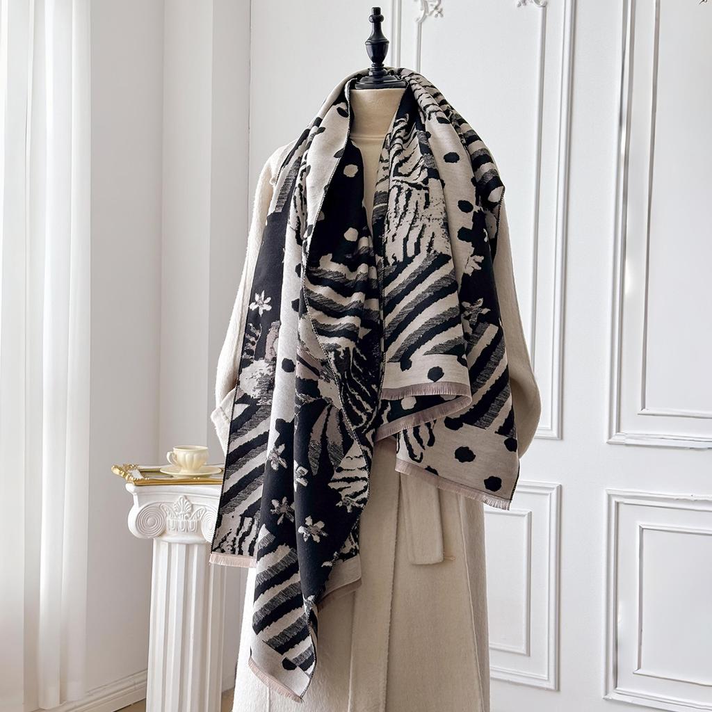 Женский утолщенный зимний шарф с леопардовым принтом и узором в горошек, двухсторонний, из искусственного кашемира, жаккардовый, шерстяной палантин-шаль для роскоши