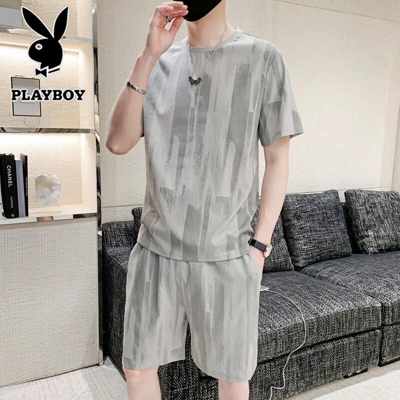 Playboy Men's Ice Silk Short-Sleeve T-Shirt & Shorts Set