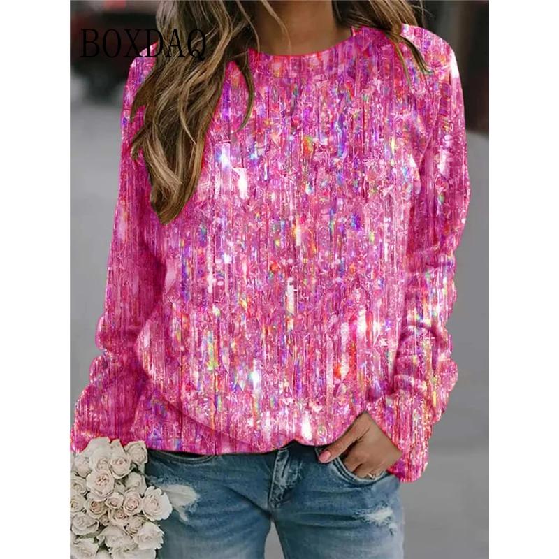 Women's Long Sleeve Vintage Flower 3D Print T Shirts Autumn Winter Workout Casual Comfy Round Neck Loose Shirts Ladies Clothes