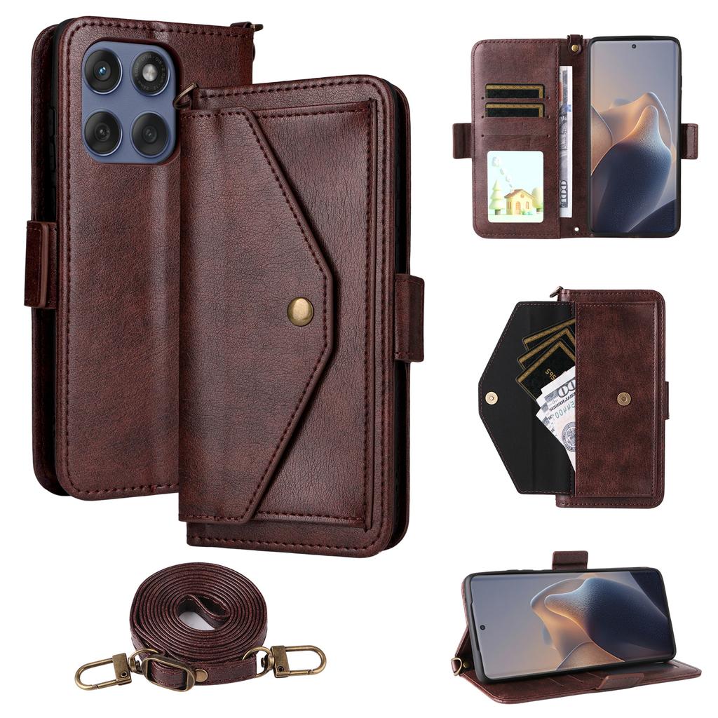 For Motorola Edge 60 Fusion 5G Leather Case Magnetic Closure Wallet Stand Phone Cover with Crossbody Strap