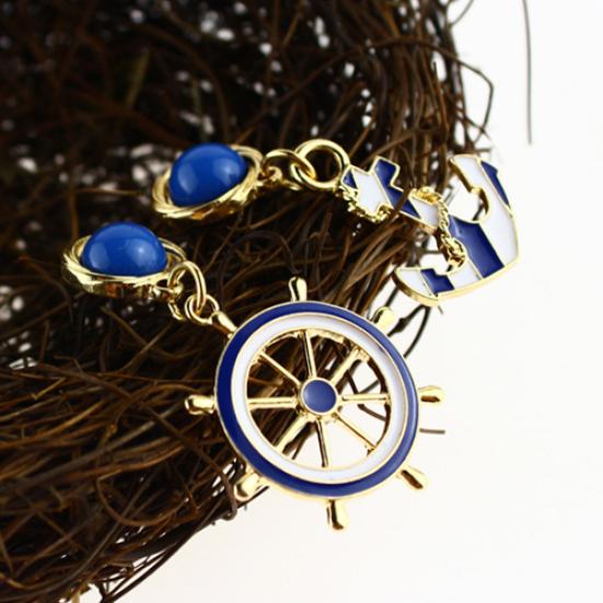 Women's Elegant Navy Anchor Helm StyleLong Dangle Drop Jewelry Earrings
