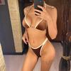 Новый сексуальный бикини с вырезом на высокой ноге и завязками на шее Женский купальник Женская пляжная одежда Комплект из двух предметов Бикини С наполнителем Купальник Купальник