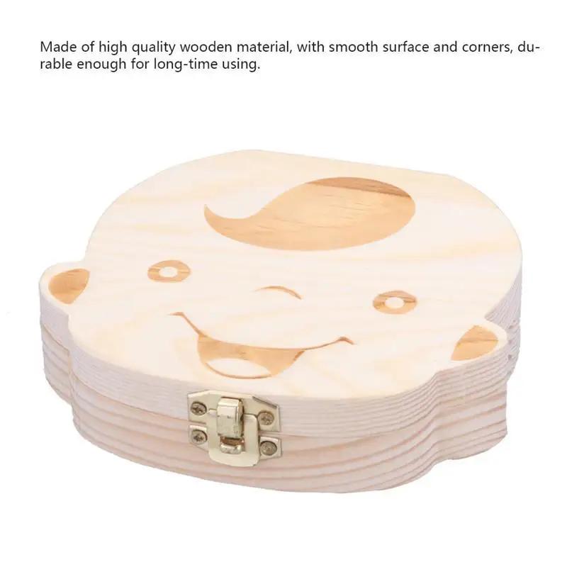1pc-Baby Tooth Box Spanish Wooden Kids Milk Teeth Organizer Storage Boys Girls Baby Souvenirs Gifts Keepsakes