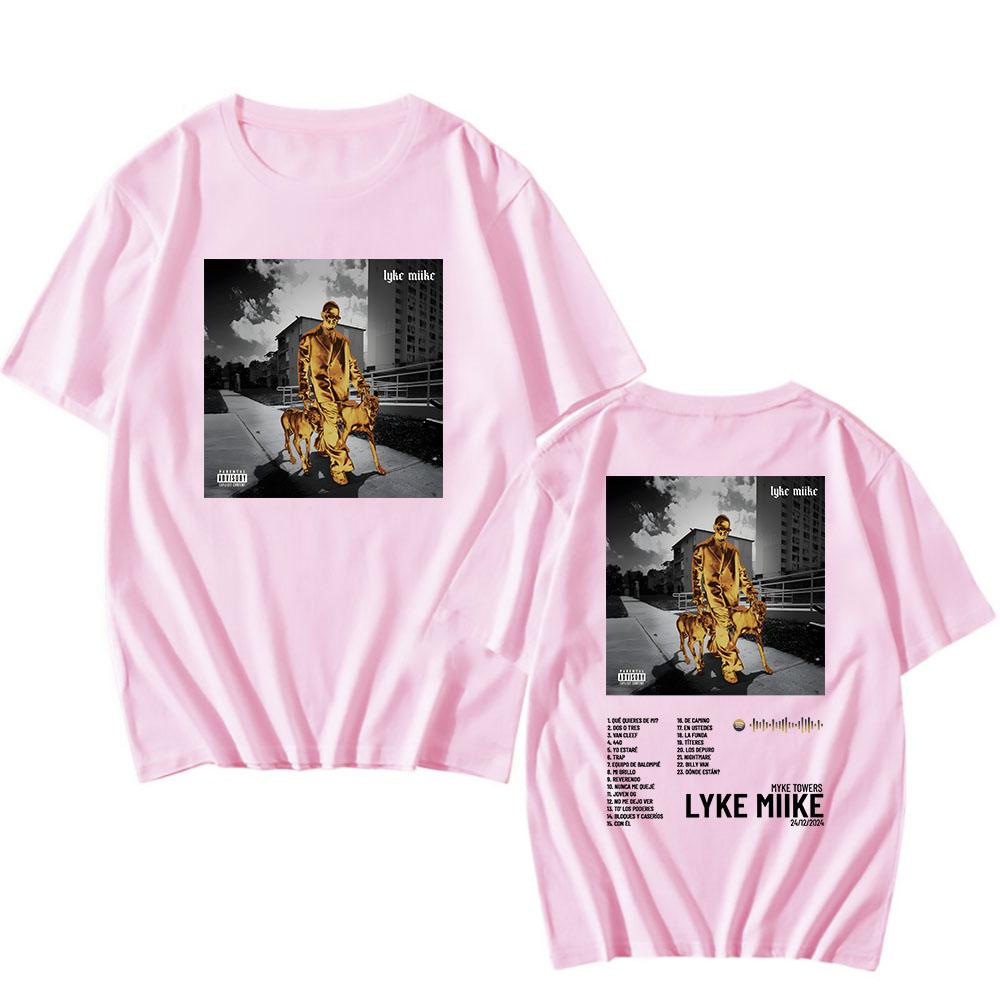 Мужские футболки Myke Towers LYKE MIIKE Альбом 2025 Футболка с коротким рукавом Хлопок Круглый вырез Футболки Хип-хоп Унисекс Уличная мужская одежда
