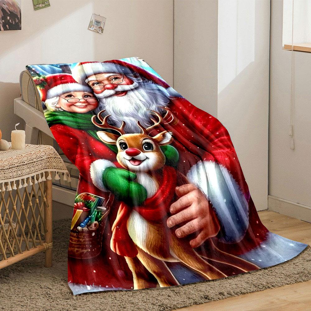 Christmas Santa Claus Reindeer Blanket bedroom Blanket for Livingroom Couch lunch break Soft throw for Friend's festival Gift