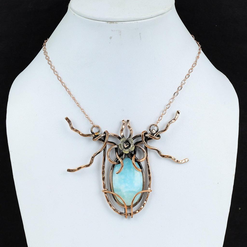 Hemimorphite Necklace Copper Wire Wrapped Jewelry Gemstone Adjustable Necklace Handmade Necklace Copper Wire Wrap Necklace Anniversary Gifts