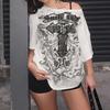Gothic Print Loose T Shirts Women Casual White T-shirts Spring Autumn Oversized Tees Y2k Tops Streetwear