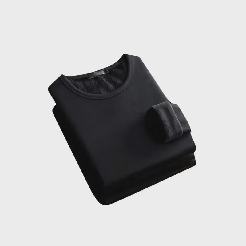 Мужская теплая однотонная рубашка с длинным рукавом 2024 года — осень/зима, на флисовой подкладке