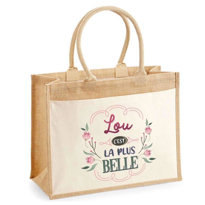 Sac cabas - PLANETEE - Lou la plus belle - Jute naturel - Imprimé en France - 43 x 33 cm