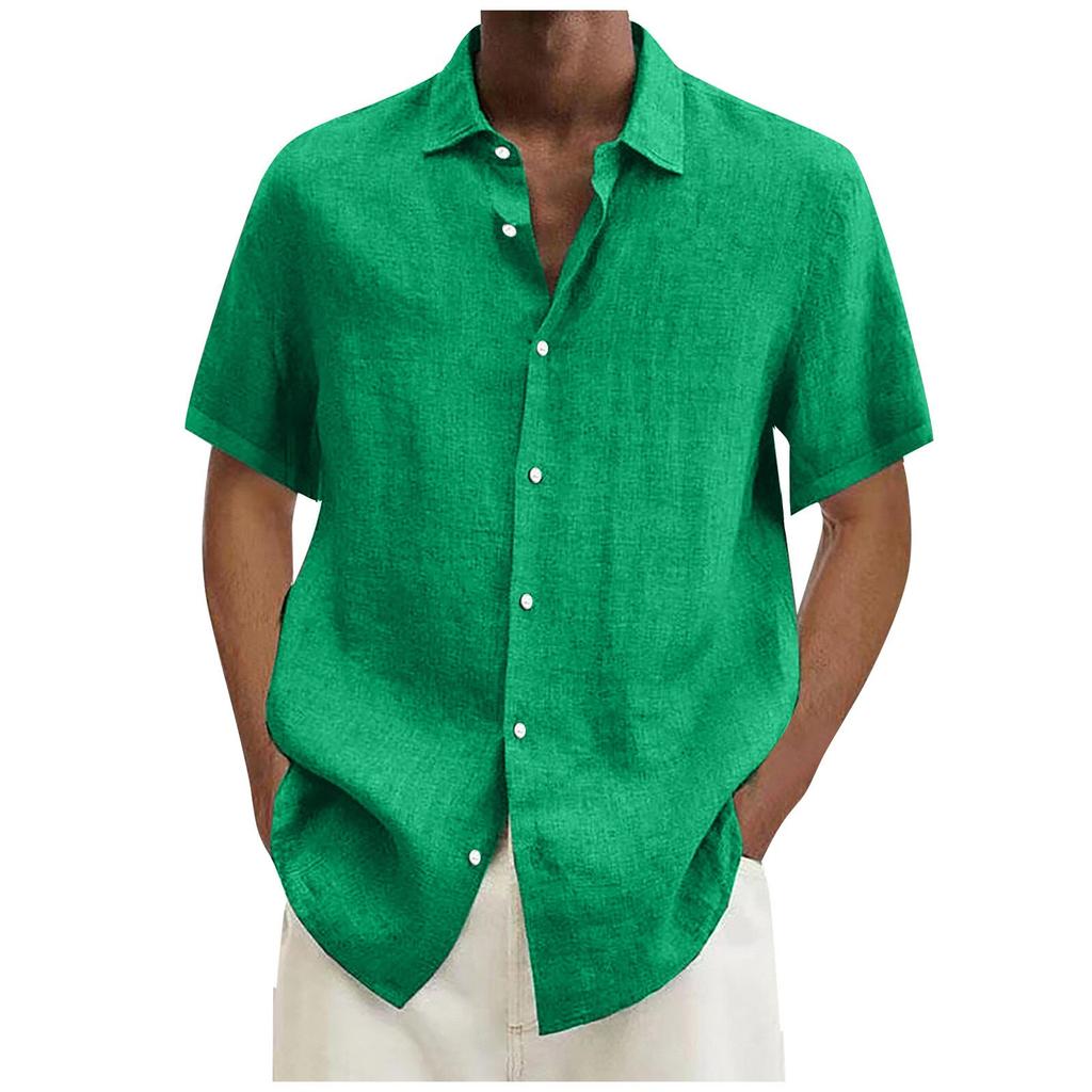 Designer Spring Summer Men's Casual Cotton Linen Solid Color Short Sleeve Shirts Loose Shirts