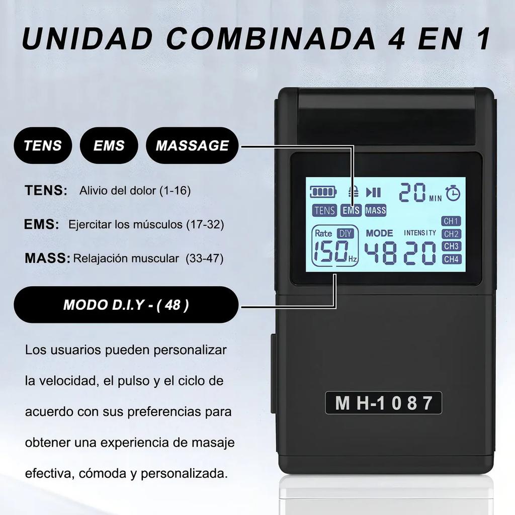 Цифровой TENS EMS аппарат 4-канальный электростимулятор Tens Перезаряжаемый стимулятор мышц с 20 уровнями интенсивности для снятия боли