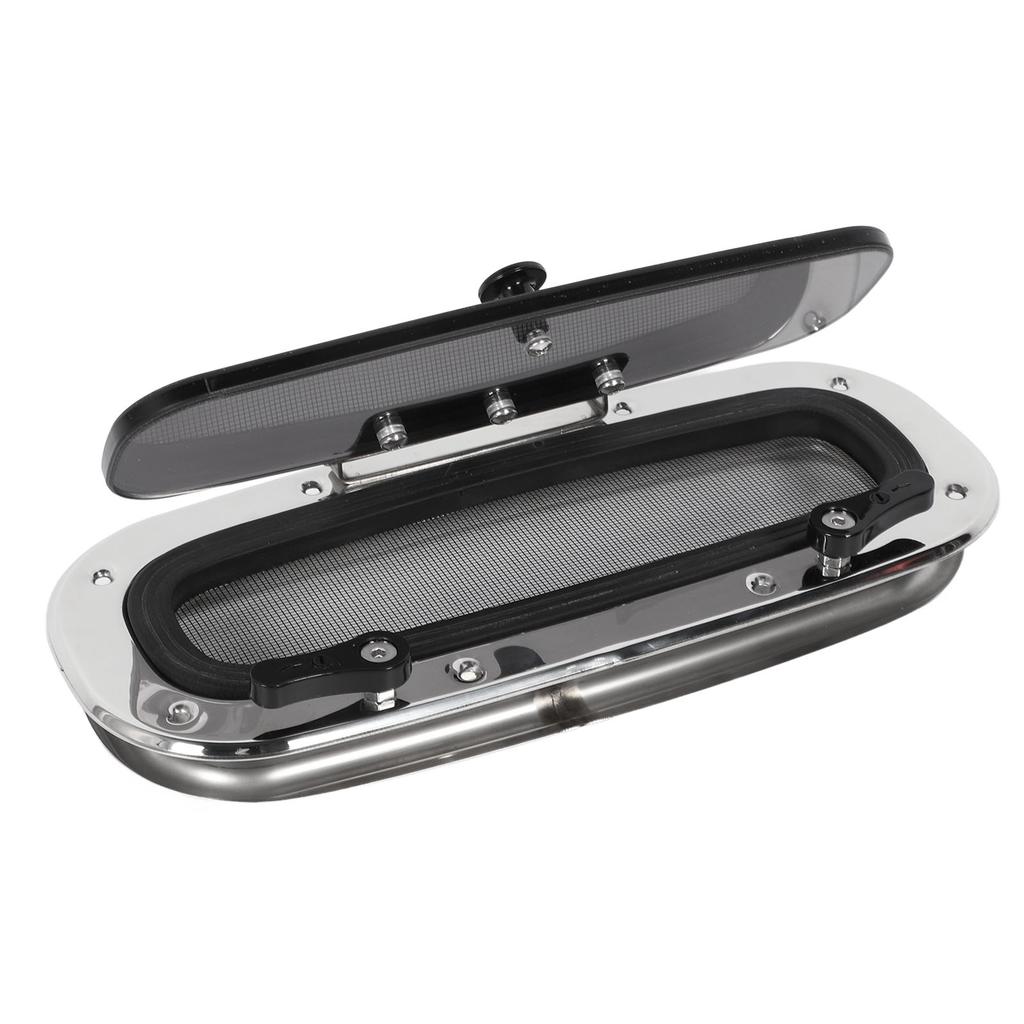 Иллюминатор для лодки 345x150мм   13.58x6дюйм Внутреннее открывание Защита от УФ-лучей Нержавеющая сталь Люк Иллюминатор с сеткой и