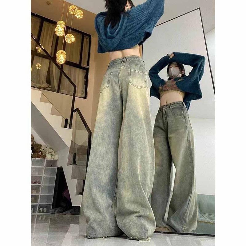 Wide Leg Denim Pants Women Vintage Streetwear Baggy Y2K Jeans Woman High Waist Full Length Straight Trousers