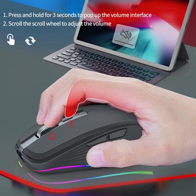 Беспроводная мышь Bluetooth, USB компьютерная мышь, геймерская RGB светящаяся, бесшумная, эргономичная мышь, оптическая мышь 2400 точек на дюйм для ПК, геймера, ноутбука