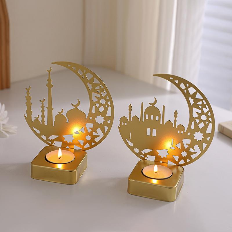 Ramadan Candlestick Home Decor Eid Mubarak Candle Holder Table Ornament Muslim Festival Party Crescent Moon Star Decor