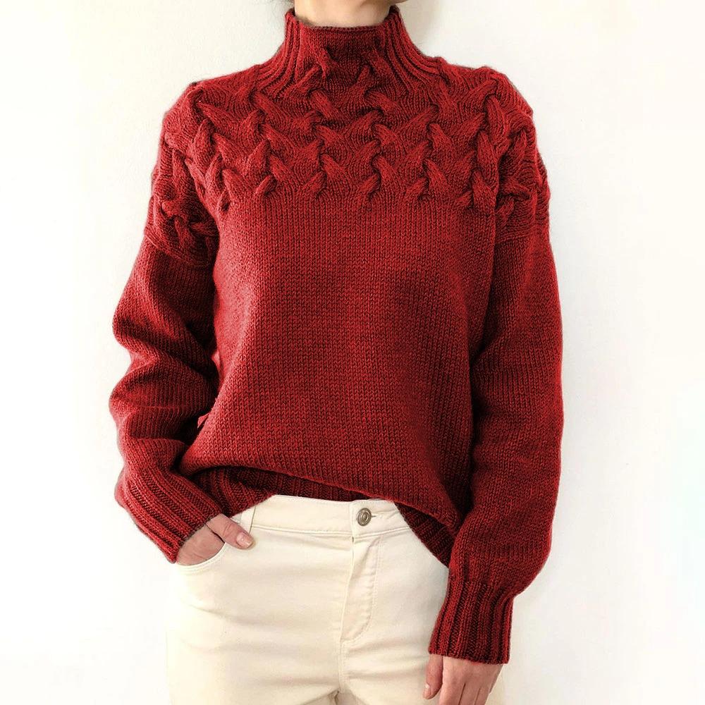 Autumn Winter Turtleneck Twist Women Sweaters Elegant Fashion Long Sleeve Knit Tops Pullover Casual Loose Sweater Solid Fashion