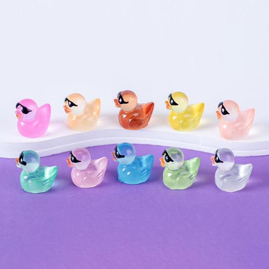 100Pcs Mini Sunglasses Duck Figurine Luminous Miniature Cartoon Duck Ornament DIY Microlandscape Fairy Garden Animal Resin Statue Decoration