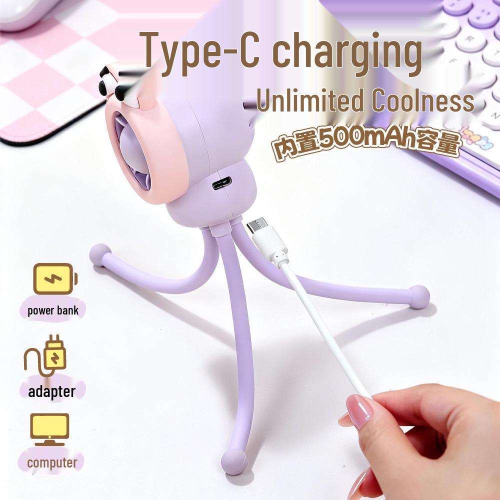 Summer Mini Octopus Cartoon Fan: Portable, Strong Wind Electric Fan for Outdoors