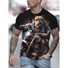 Cool Dog Motorcyclist 3D Digital Pattern T-shirt For Men, Street Style Crew Neck Tee, Casual Short Sleeve Top, Men's Clothing For Summer Daily Wear
