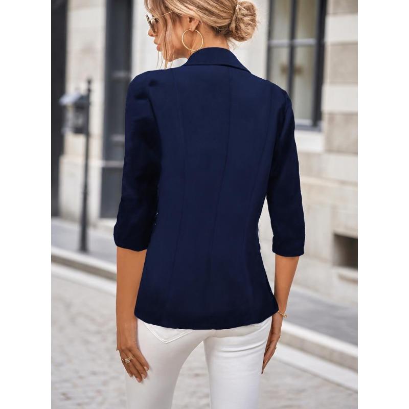 Women S Lace Stitching Slim Fit 3 4 Sleeve Ol Commute Blazer Jacket