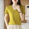 Summer New Mercerized Cotton Short-sleeved T-shirt V-neck Women's Heart-neck Top
