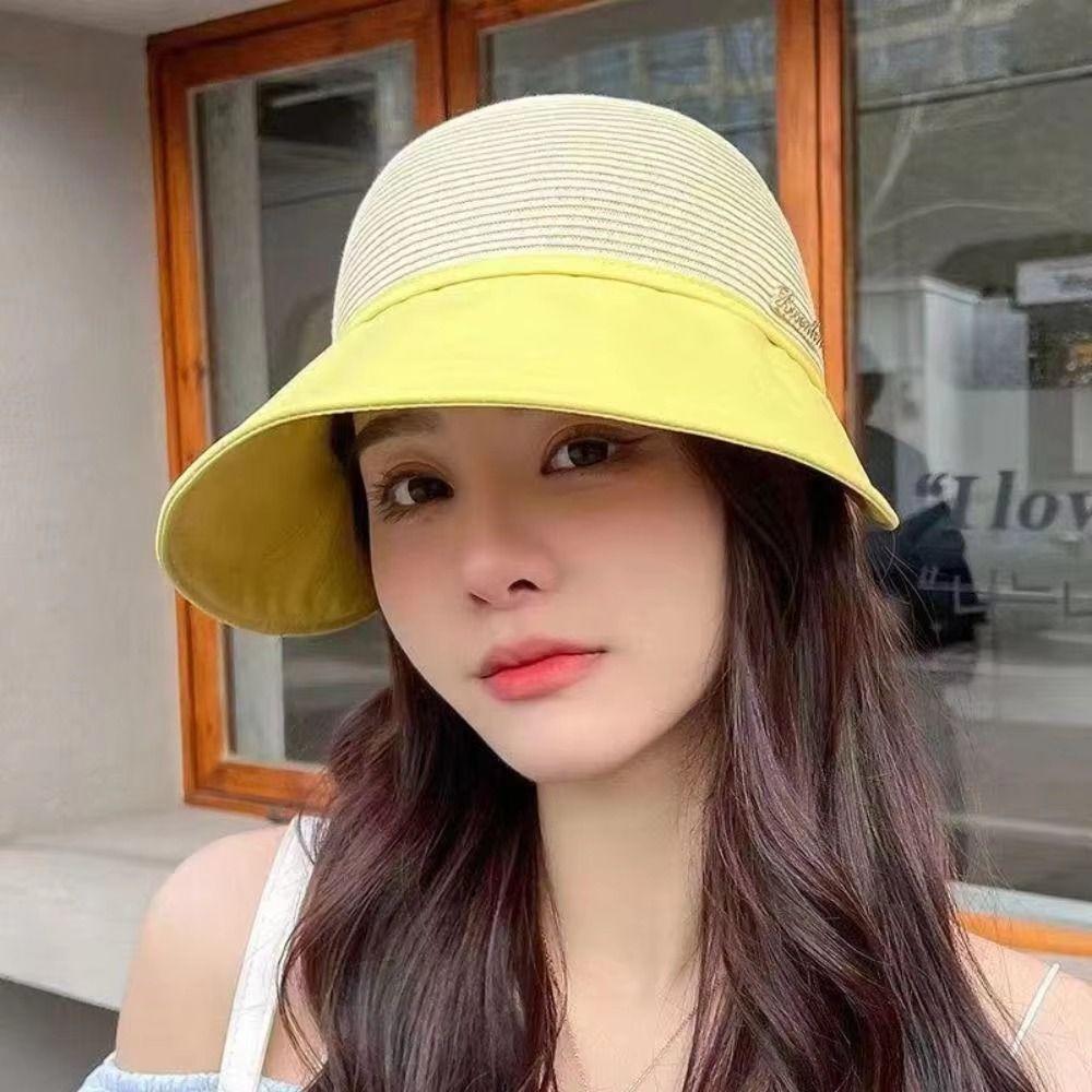 UV Protection Women's Straw Hat Wide Brim Fisherman Cap Fashion Bucket Sunhat  Camping