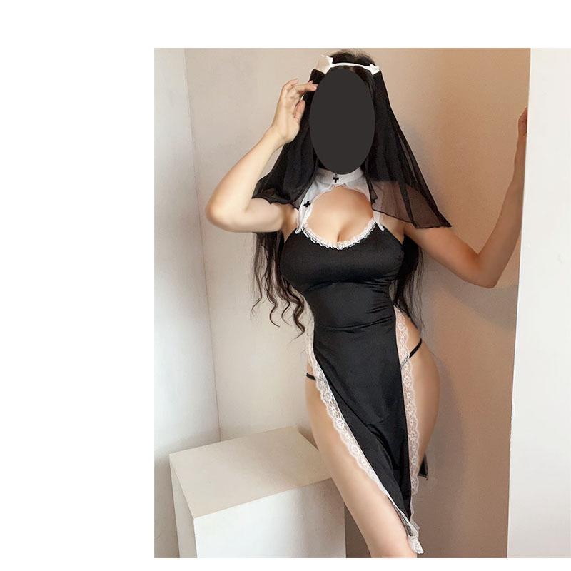 Plus Size 772 Lingerie Nun Costume: Backless Slit Cheongsam for MM 200 Jin