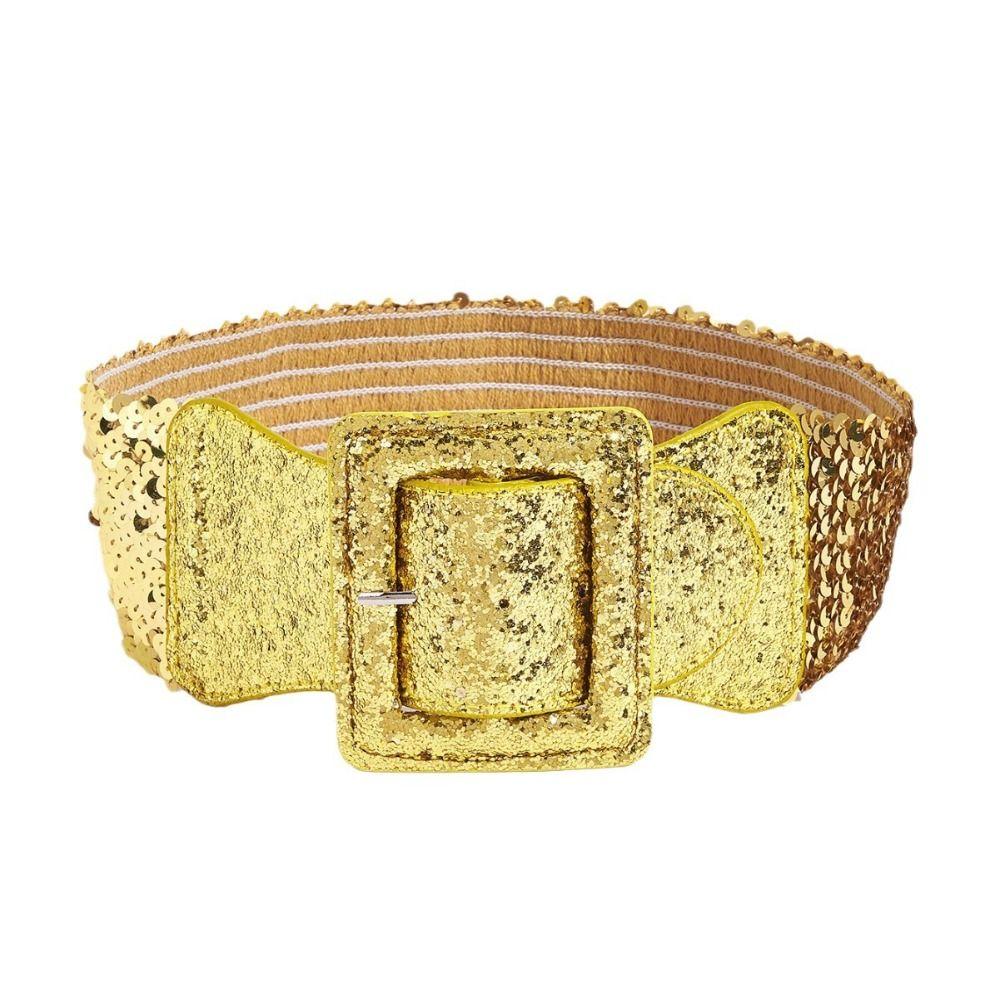 Shiny Elastic Cummerbunds Metal Square Buckle Waist Corset Belts Personality Wide Belt  Ladies