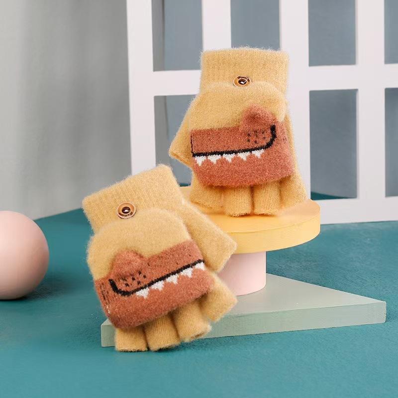 Новый стиль детские перчатки для 4-10 лет с бархатными полупальцами, откидные, мультяшные детские перчатки из норкового бархата для согревания зимой