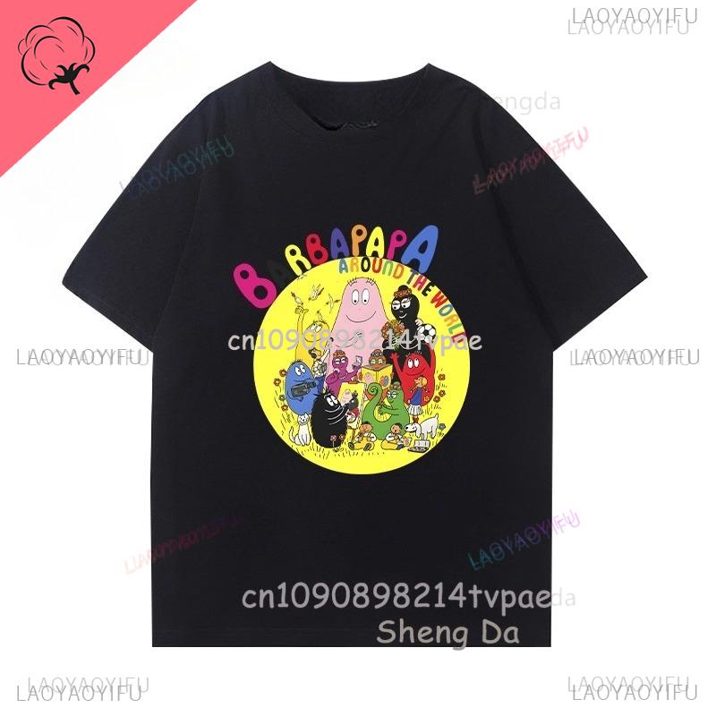 Children T Shirt Barbapapa Cartoon Clothes Boys Girls 100 Cotton Crewneck Casual Kawaii Cute Tee Camisa Printed Shirt