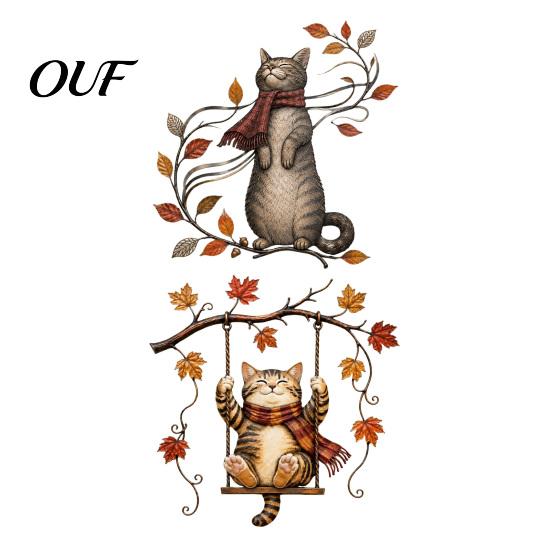 Metal Wall Decorations for Garden Autumn Cat Decor, Fall Tin Sign Plaque, Swing Outdoor Signs Art Decoration Thanksgiving Harvest Festival, Farmhouse