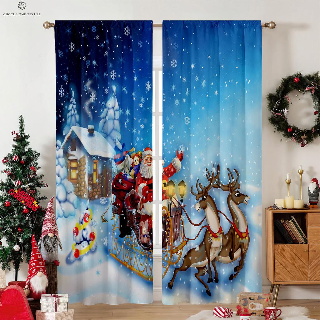 Рождественские шторы с рисунком снежинки и лося под дерево, декоративные шторы в стиле ретро, шторы для спальни и гостиной, 2 шт.