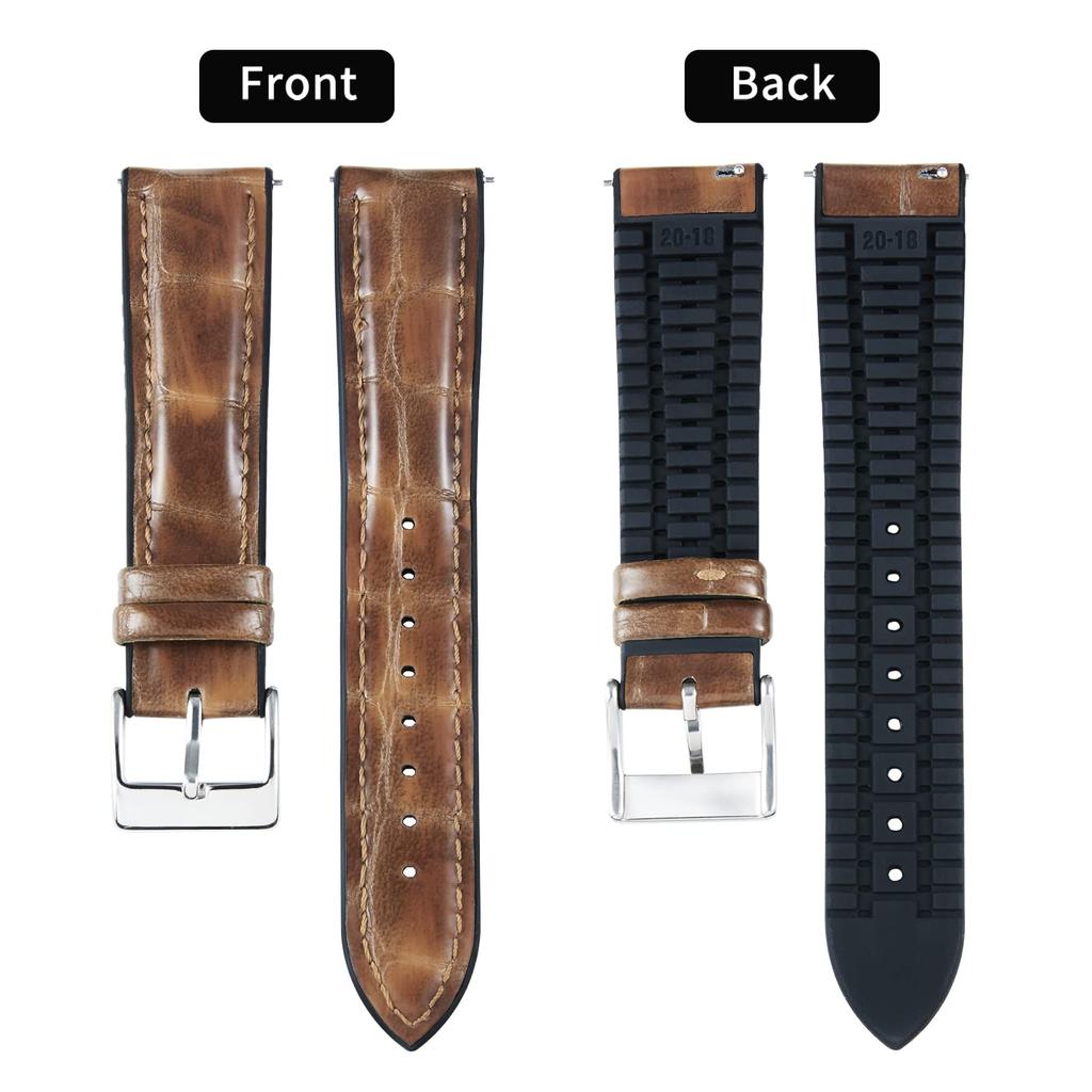 BINLUN Кожаный ремешок для часов с быстрым выпуском с узором крокодиловой кожи, с силиконовым дышащим сменным ремешком для мужчин и ремешком 20 мм, выпуск, внутренний, женский,