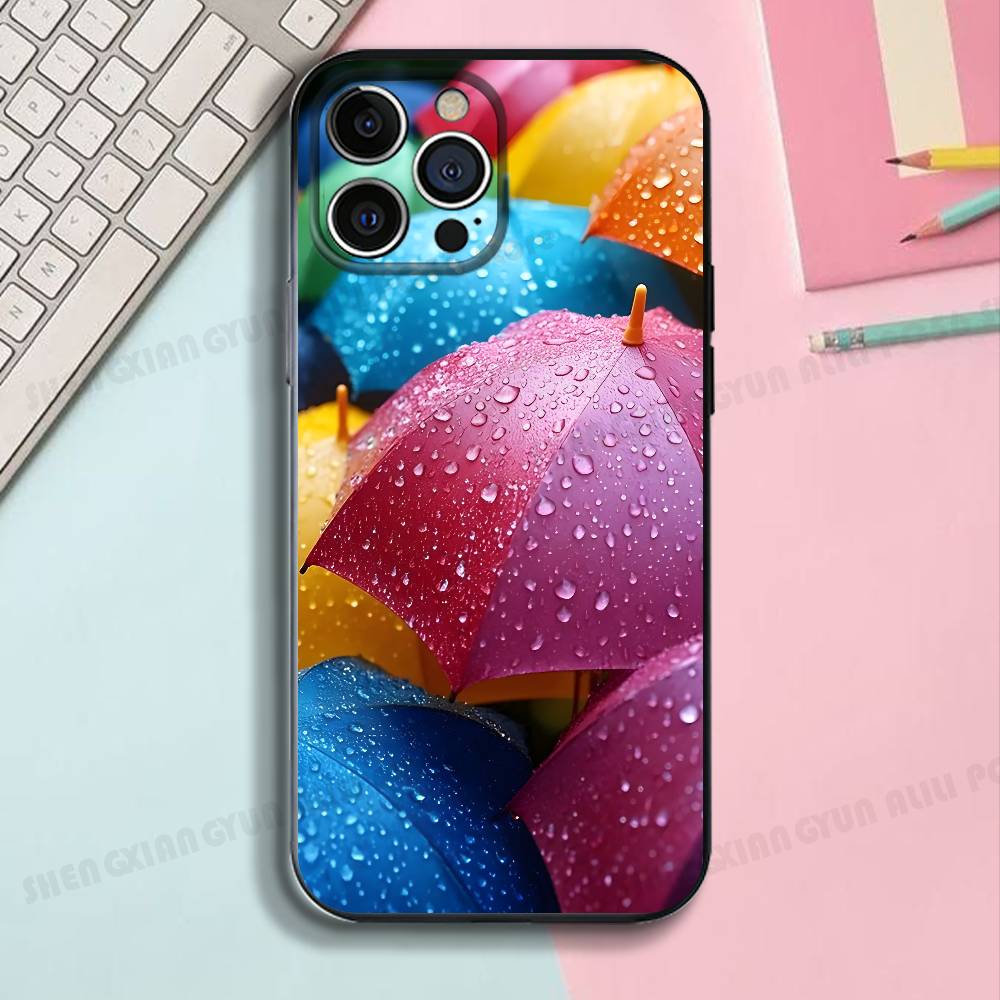 Rainbow Umbrella Silicone Soft Phone Case For IPhone17,16,15,14,13,12,11 Pro Max Plus mini XS XR SE Cover