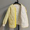 Women's Winter Lightweight Cotton Padded Jacket Light Yellow Korean Style Quilted Outerwear Northeast Floral Cotton Padded Coat