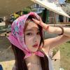 55Cm  Sweet Floral Print Small Square Scarf For Women Girl Cute Soft Flower Scarf Hairband Headband Korean Hair Scarves