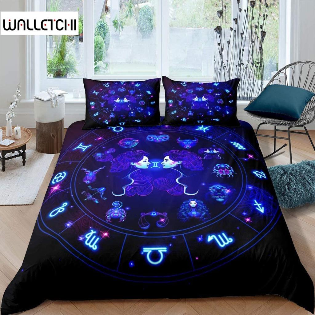 Gemini Comforter Cover Set Twin Size Constellation Duvet Cover Set, Outer Space Universe Planet Print Bedding Set For Kids Teens