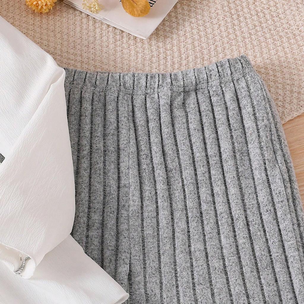 2025 Girls' Autumn Outfit Set Patchwork Fake Two-Piece Top + Stylish Flared Pants 2-Piece