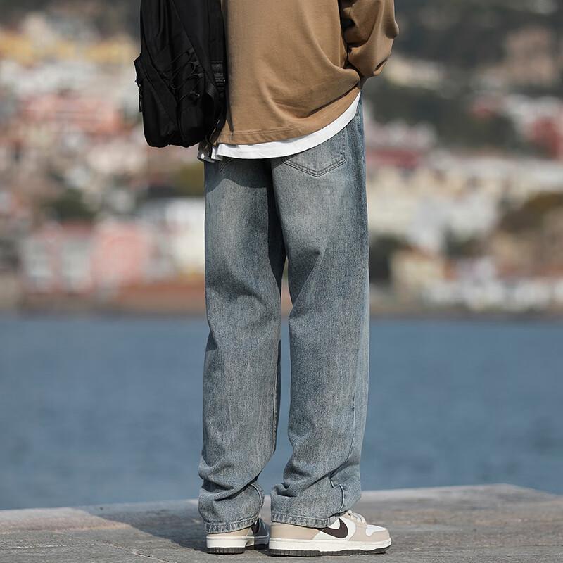 Мужские джинсы Homlean American High Street, выстиранные, свободного кроя, с прямыми штанинами