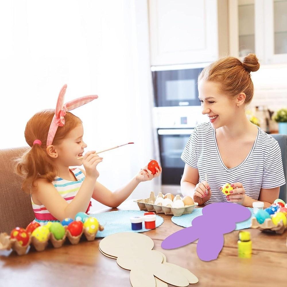 24pcs/set Painting Toy Easter Bunny Wood Card DIY Color Blank Bunny Wood Slices Home Decor