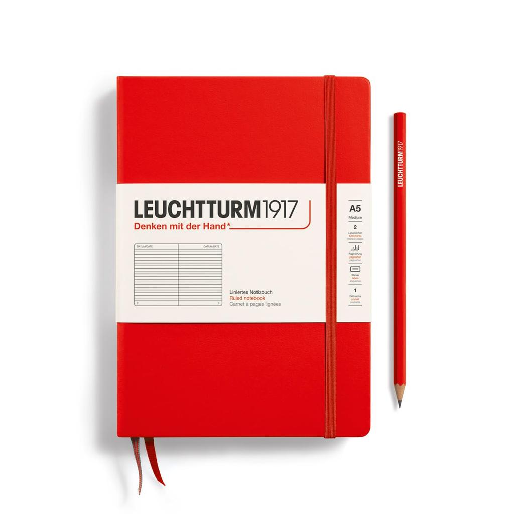 Leuchtturm Notebook, A5, Horizontal Ruled, Red, 332933, Officially Imported