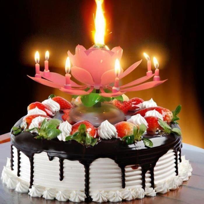 B602277-SHOP-STORY - Волшебная музыкальная вращающаяся свеча-цветок для украшения торта - Розовая