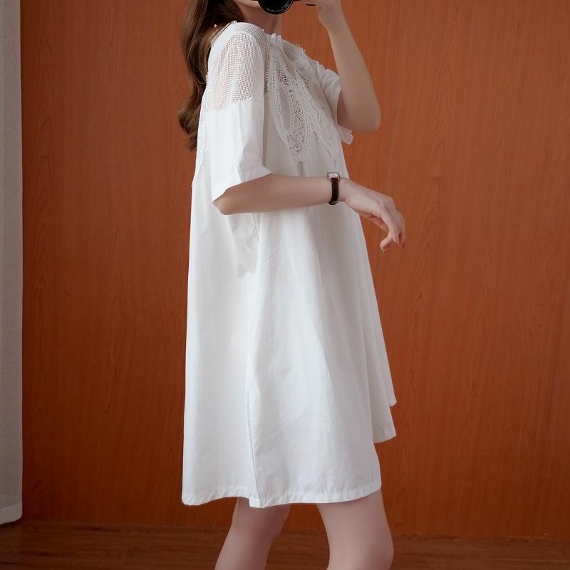 Хлопковое женское повседневное свободное мини-платье с коротким рукавом больших размеров