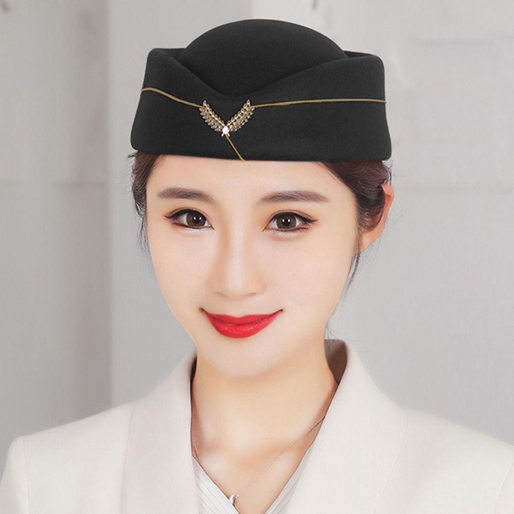 Ear Of Wheat Wool Airline Uniform Caps Felt Beanie Hats Stewardess Berets Hat Air Hostesses Hats
